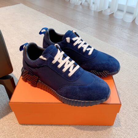 Hermes Couple's Canvas And Cowhide Leather Casual Sport Shoes