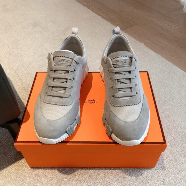 Hermes Couple's Breathable Fabric And Cowhide Leather Casual Sport Shoes - Image 2