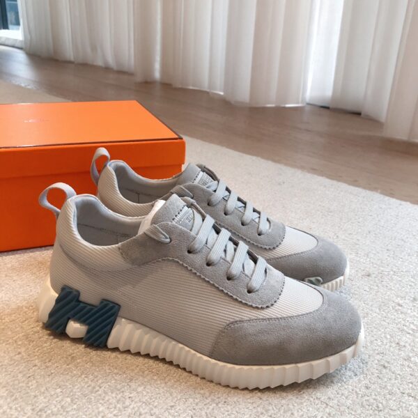 Hermes Couple's Breathable Fabric And Cowhide Leather Casual Sport Shoes - Image 3