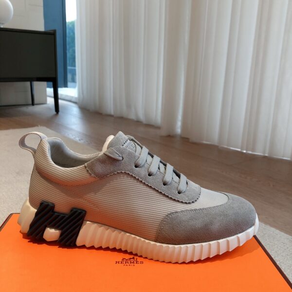 Hermes Couple's Breathable Fabric And Cowhide Leather Casual Sport Shoes - Image 4