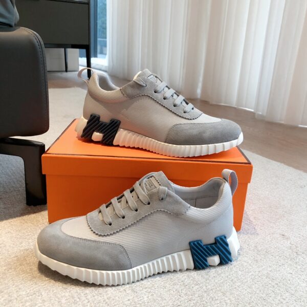 Hermes Couple's Breathable Fabric And Cowhide Leather Casual Sport Shoes - Image 5