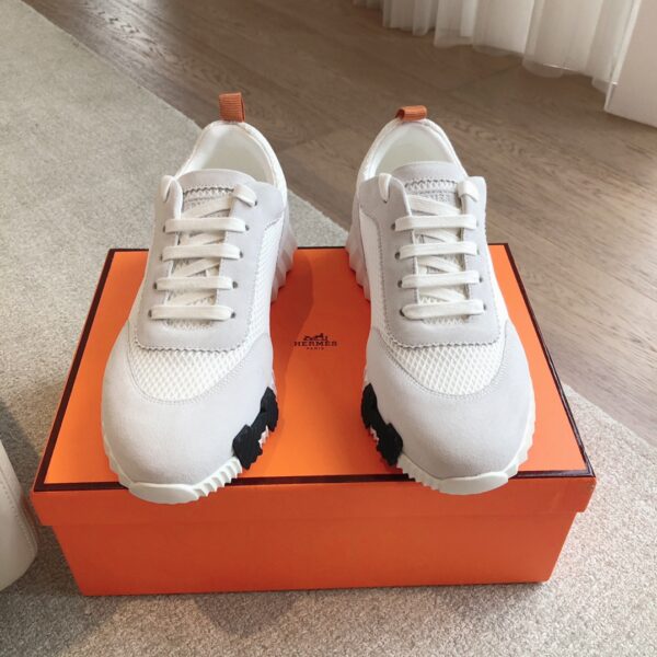Hermes Couple's Breathable Fabric And Cowhide Leather Sport Shoes - Image 2