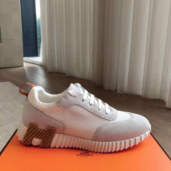 Hermes Couple's Breathable Fabric And Cowhide Leather Sport Shoes - Image 4