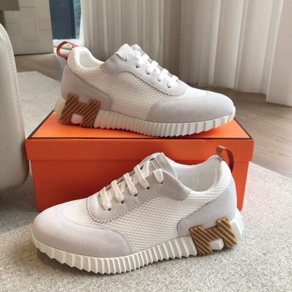 Hermes Couple's Breathable Fabric And Cowhide Leather Sport Shoes - Image 5