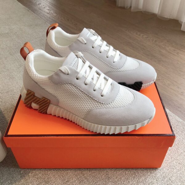 Hermes Couple's Breathable Fabric And Cowhide Leather Sport Shoes