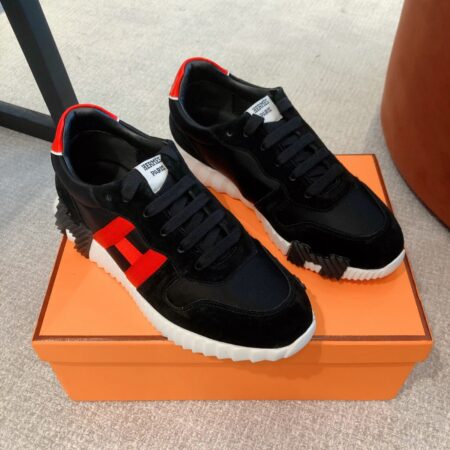Hermes Breathable Mesh Cowhide Leather Casual Sport Shoes For Men And Women
