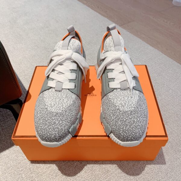 Hermes Couple's Breathable Fabric And Cowhide Leather Sport Shoes - Image 2