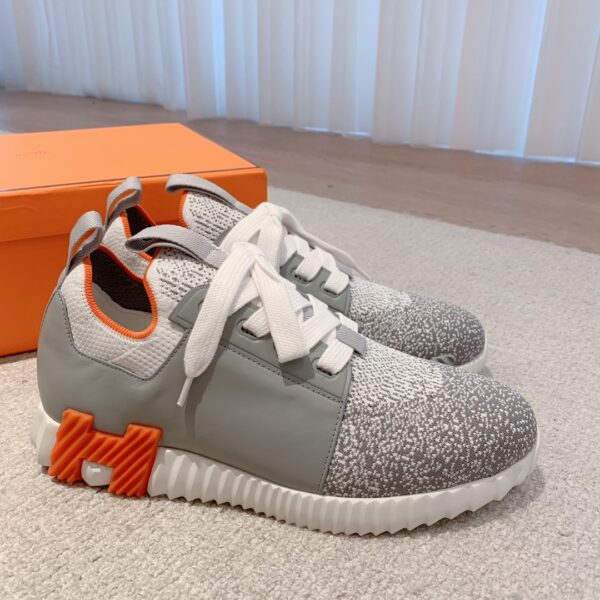 Hermes Couple's Breathable Fabric And Cowhide Leather Sport Shoes - Image 3