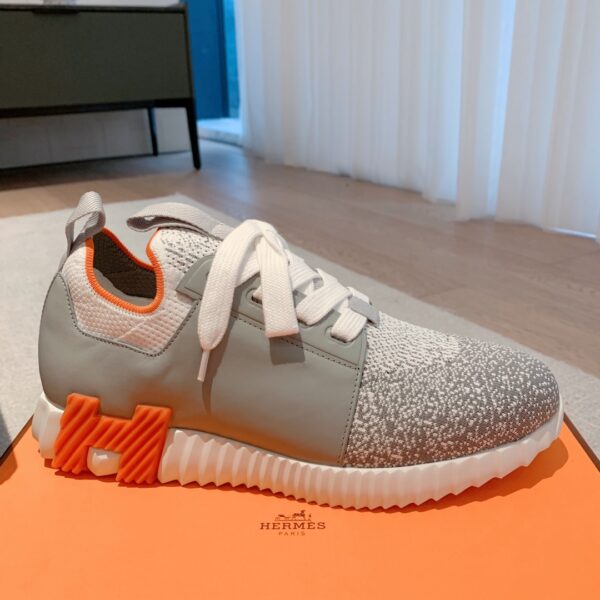 Hermes Couple's Breathable Fabric And Cowhide Leather Sport Shoes - Image 4