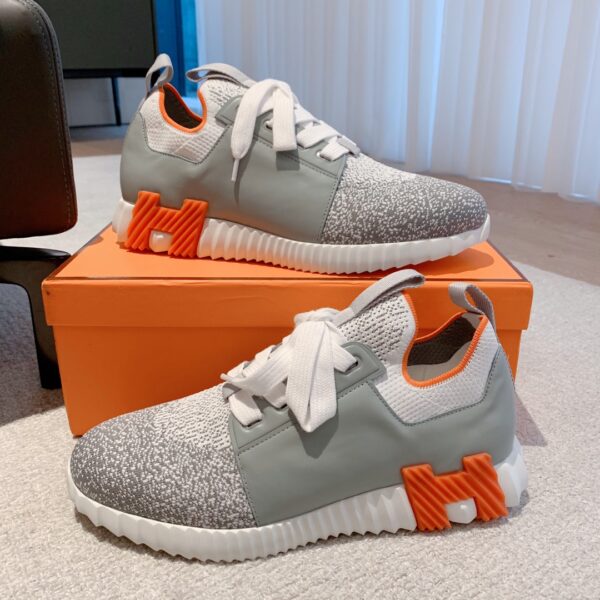 Hermes Couple's Breathable Fabric And Cowhide Leather Sport Shoes - Image 5