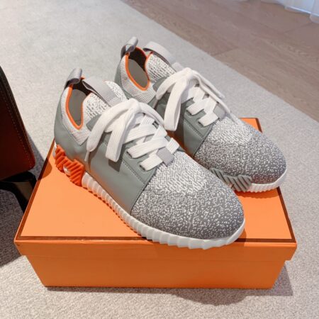 Hermes Couple's Breathable Fabric And Cowhide Leather Sport Shoes