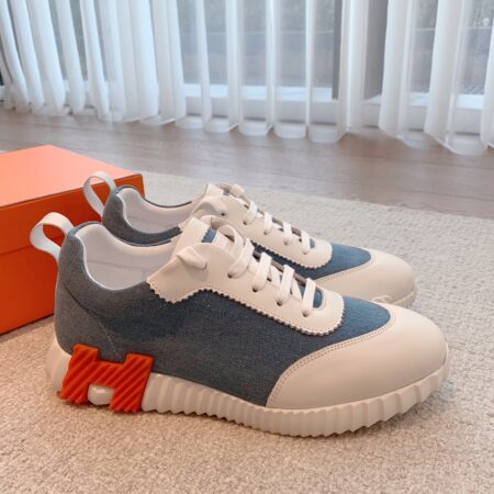 Hermes Good Quality Couple's Denim Cowhide Leather Casual Sport Shoes