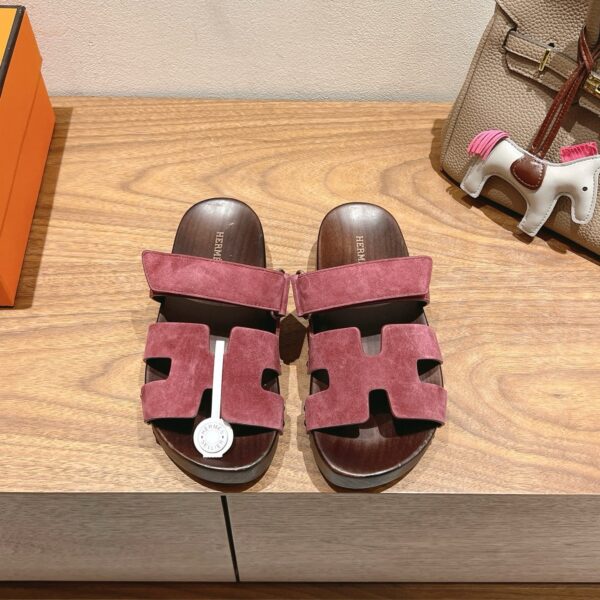 Hermes Couple's Spring And Summer Color Wooden Bottom Slippers - Image 2