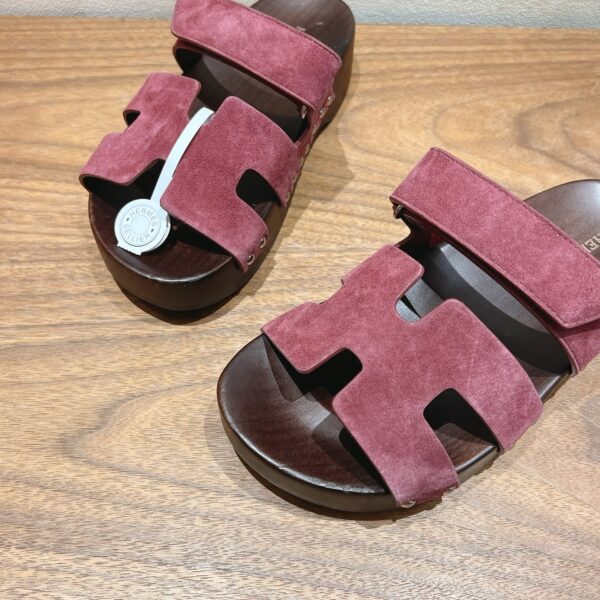 Hermes Couple's Spring And Summer Color Wooden Bottom Slippers - Image 7