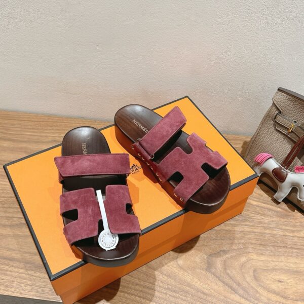 Hermes Couple's Spring And Summer Color Wooden Bottom Slippers - Image 4