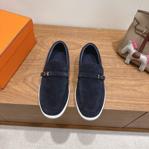 Hermes Classic Couple's Suede Cowhide Leather Casual Sport Shoes - Image 2