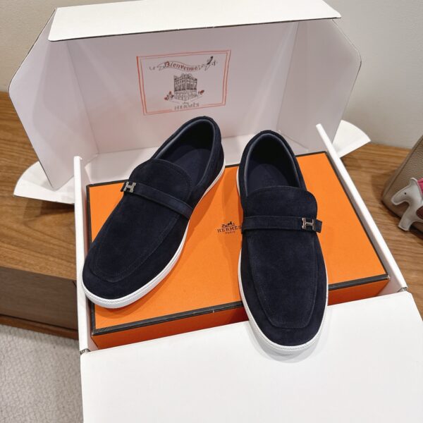Hermes Classic Couple's Suede Cowhide Leather Casual Sport Shoes - Image 4