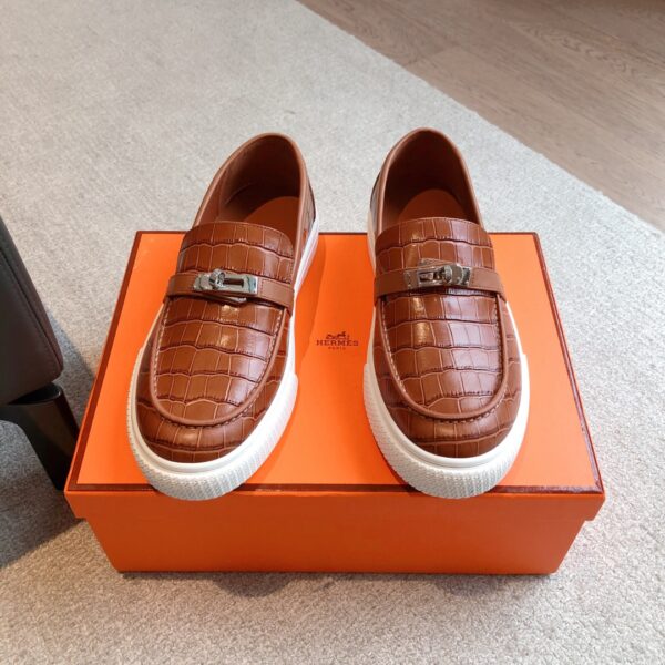 Hermes Couple's Crocodile Patterned Cowhide Leather Casual Sport Shoes - Image 2