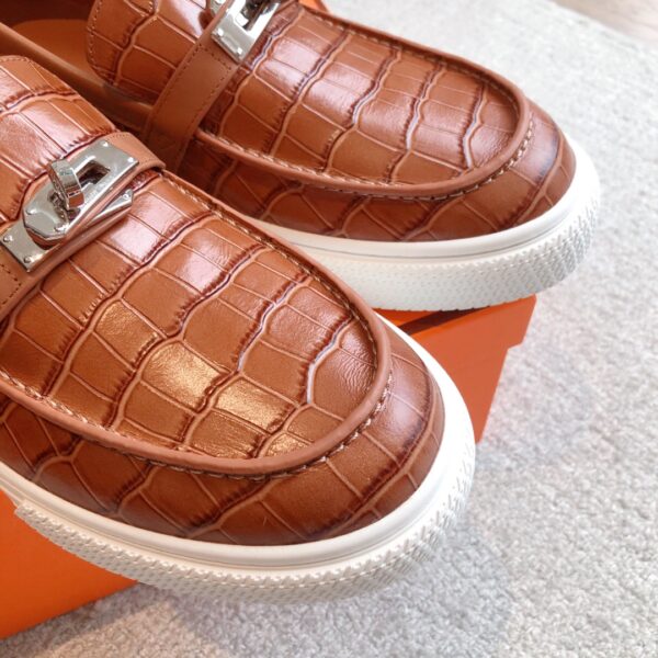 Hermes Couple's Crocodile Patterned Cowhide Leather Casual Sport Shoes - Image 6