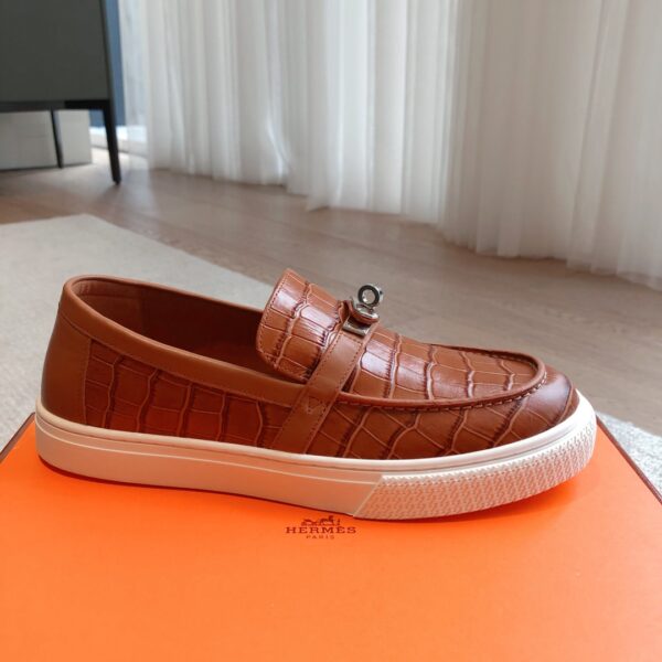 Hermes Couple's Crocodile Patterned Cowhide Leather Casual Sport Shoes - Image 4