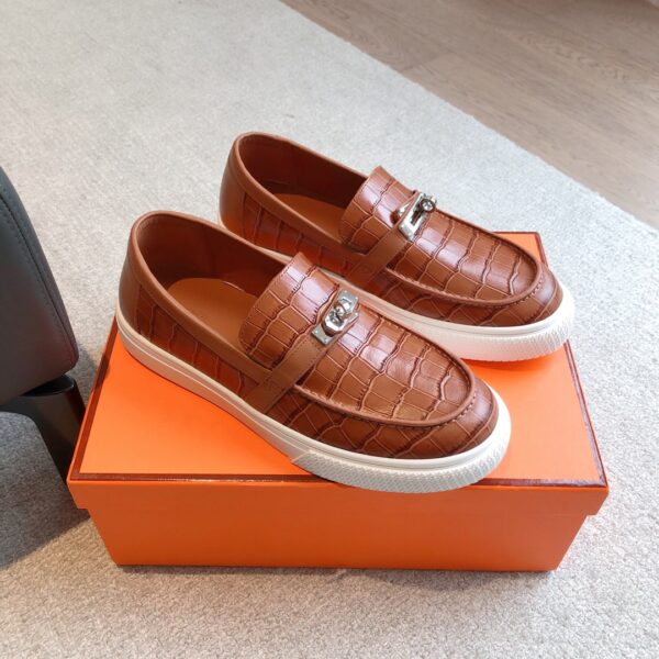 Hermes Couple's Crocodile Patterned Cowhide Leather Casual Sport Shoes