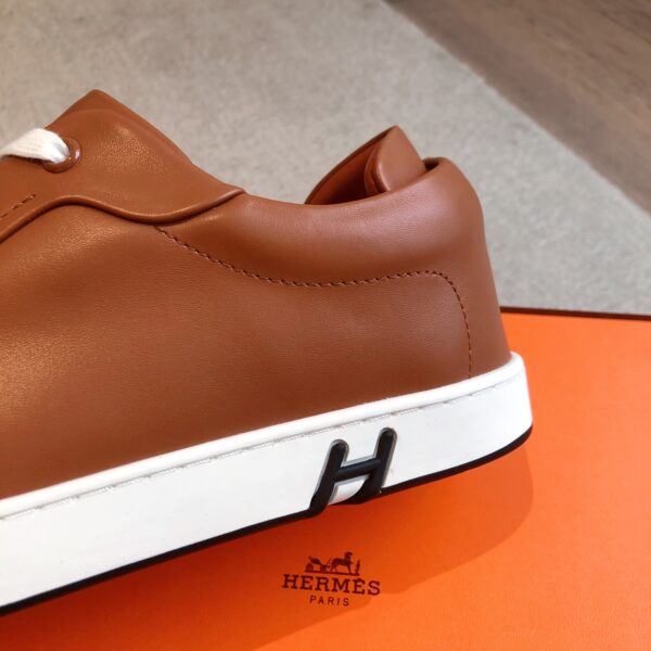Hermes Couple's Cowhide Leather Lace Casual Sport Shoes - Image 7