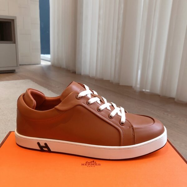 Hermes Couple's Cowhide Leather Lace Casual Sport Shoes - Image 4