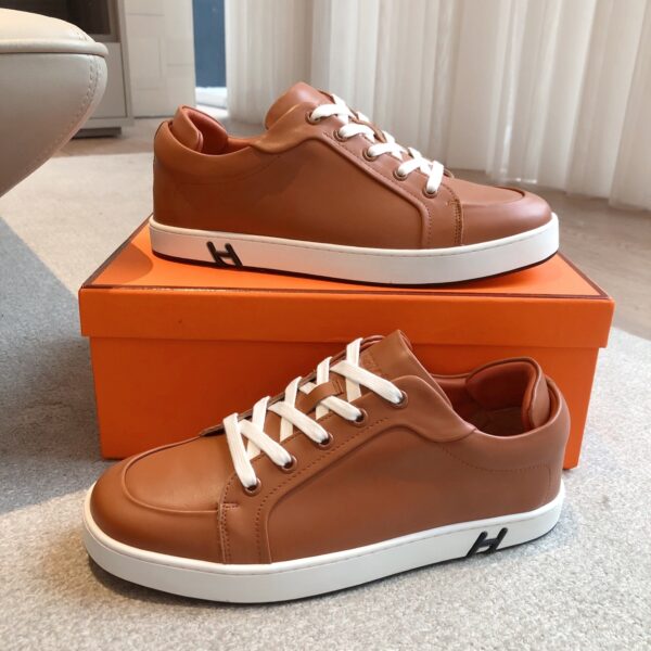 Hermes Couple's Cowhide Leather Lace Casual Sport Shoes - Image 5