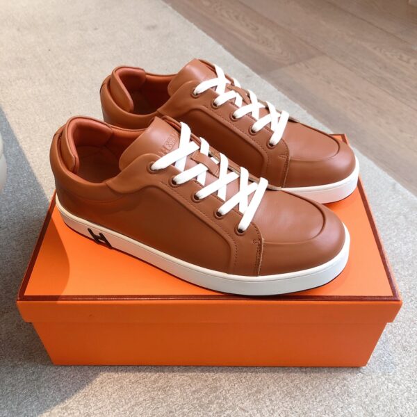 Hermes Couple's Cowhide Leather Lace Casual Sport Shoes