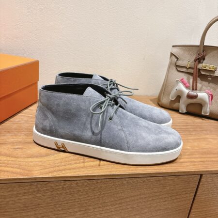 Hermes Couple's Suede Cowhide Leather Lace Casual Sport Shoes