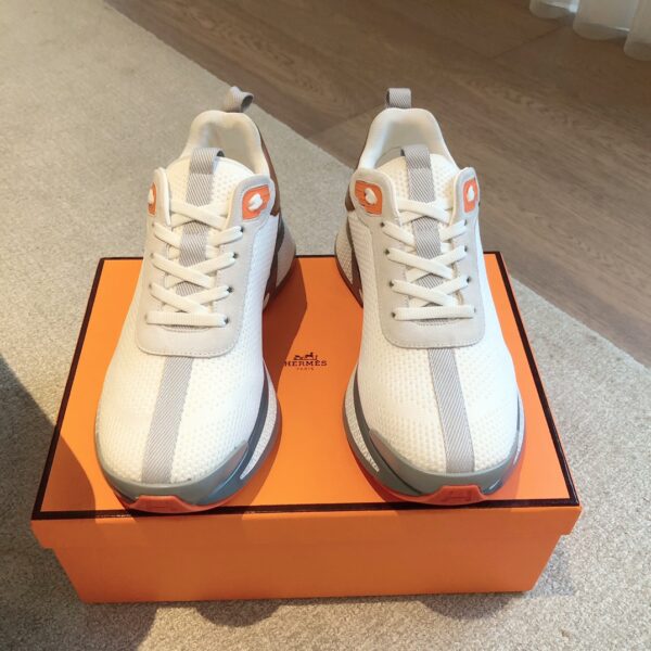 Hermes Couple's Breathable Fabric And Cowhide Leather Dad Shoes - Image 2