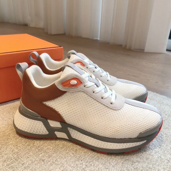 Hermes Couple's Breathable Fabric And Cowhide Leather Dad Shoes - Image 3