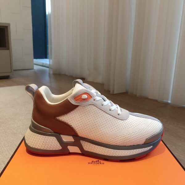 Hermes Couple's Breathable Fabric And Cowhide Leather Dad Shoes - Image 4