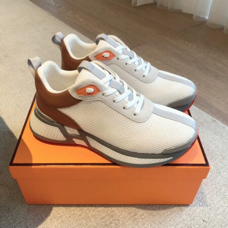 Hermes Couple's Breathable Fabric And Cowhide Leather Dad Shoes