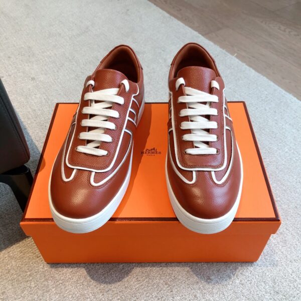 Hermes Couple's Autumn And Winter Cowhide Leather Sport Shoes - Image 2
