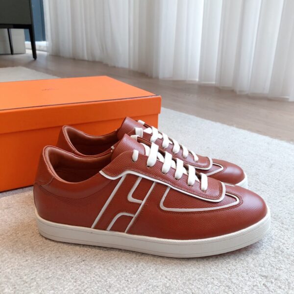 Hermes Couple's Autumn And Winter Cowhide Leather Sport Shoes - Image 3