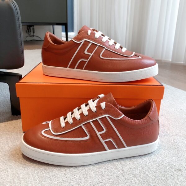 Hermes Couple's Autumn And Winter Cowhide Leather Sport Shoes - Image 5