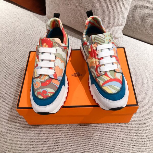 Hermes Canvas And Cowhide Leather Sport Shoes For Men And Women - Image 2