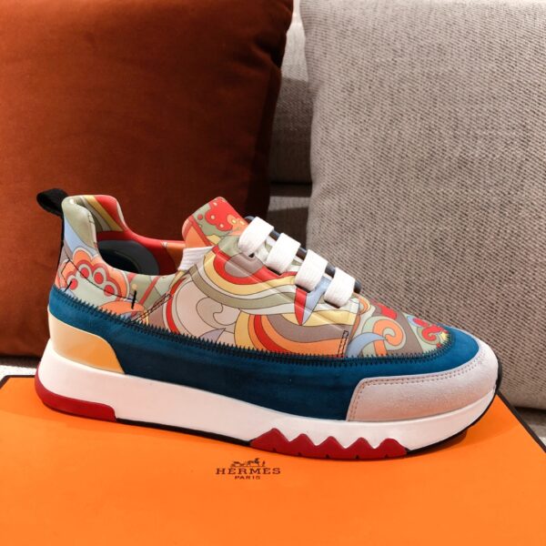 Hermes Canvas And Cowhide Leather Sport Shoes For Men And Women - Image 3