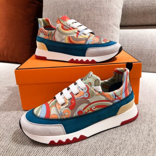 Hermes Canvas And Cowhide Leather Sport Shoes For Men And Women - Image 4