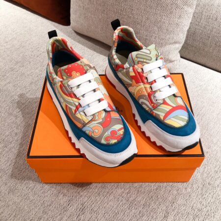 Hermes Canvas And Cowhide Leather Sport Shoes For Men And Women