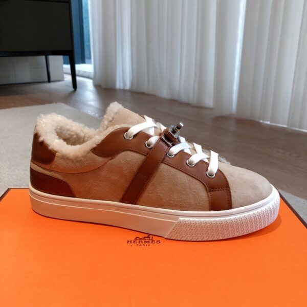 Hermes Wool And Cowhide Leather Sport Shoes For Men And Women - Image 4