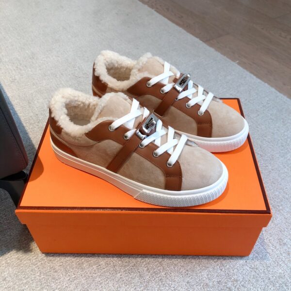 Hermes Wool And Cowhide Leather Sport Shoes For Men And Women