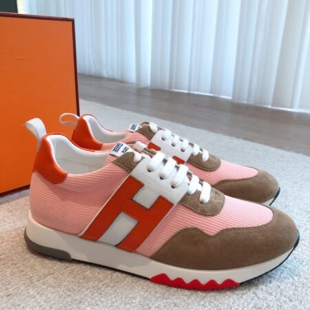Hermes Breathable Fabric And Cowhide Leather Sport Shoes For Men And Women
