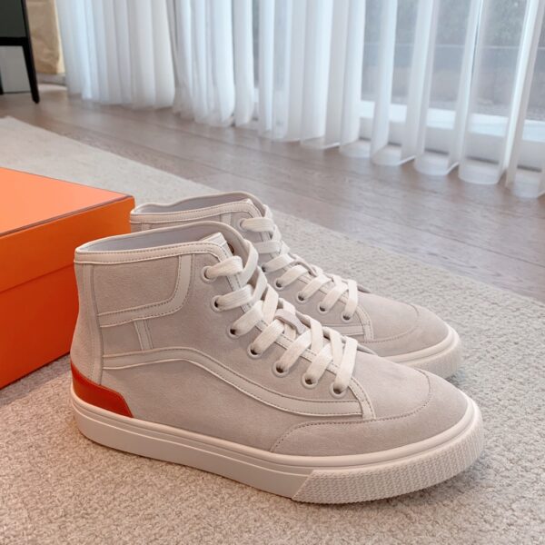 Hermes High Top Suede Cowhide Leather Casual Sport Shoes For Men And Women - Image 3