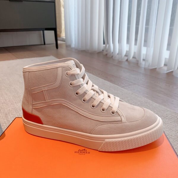 Hermes High Top Suede Cowhide Leather Casual Sport Shoes For Men And Women - Image 4