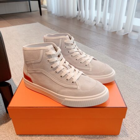 Hermes High Top Suede Cowhide Leather Casual Sport Shoes For Men And Women