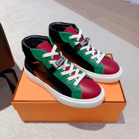 Hermes Couple‘s High Top Cowhide Leather Casual Sport Shoes