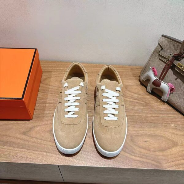 Hermes Couple‘s Low Top Cowhide Leather Casual Sport Shoes - Image 2