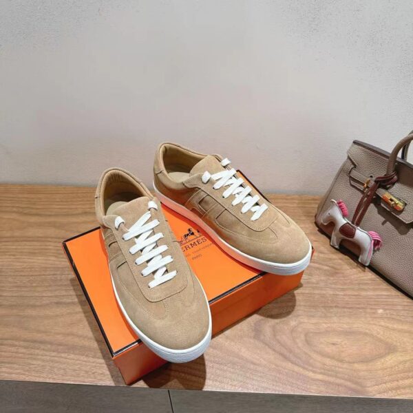 Hermes Couple‘s Low Top Cowhide Leather Casual Sport Shoes - Image 3